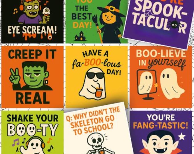 Halloween Lunch Box Notes Printable | 12 Spooky Fun Lunchbox Cards | Kids Encouraging Digital Download | Reusable Holiday Notes