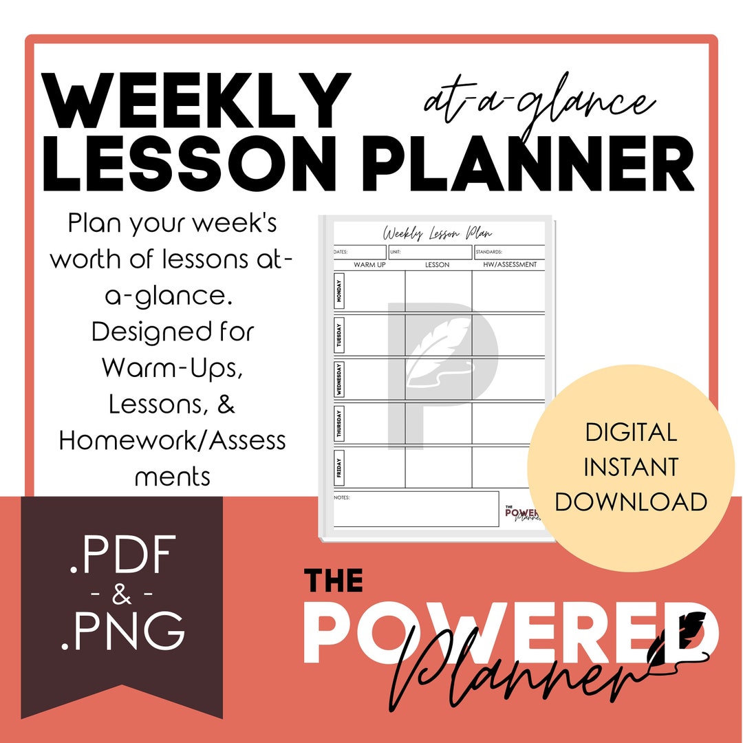 Weekly Lesson Plan Template - Digital Download - Etsy