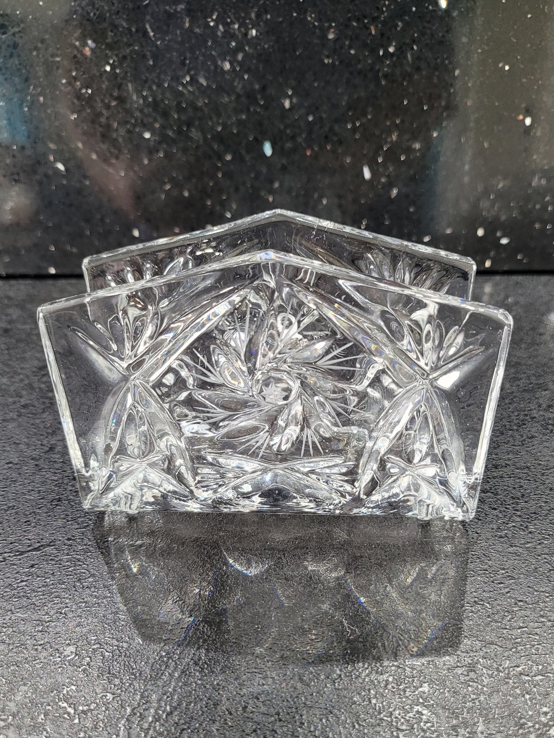 Cut Glass Napkin/letter Holder Ornate Etsy