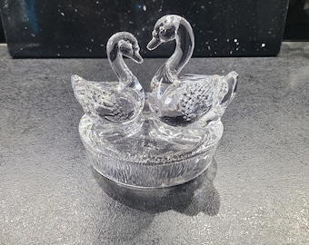 Vintage RCR Royal Crystal Rock 24% Lead Crystal Glass Two Swans