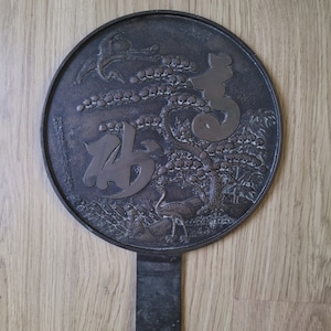Japanische Tekami Bronze Hand Spiegel Antike Original