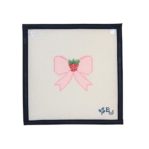 Hand Painted Needlepoint Canvas- Bow, June, Strawberries