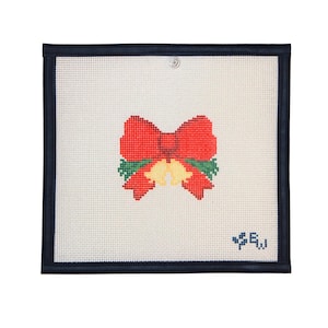 Hand Painted Needlepoint Canvas- Bow Series, December, Christmas
