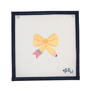 Hand Painted Needlepoint Canvas- Bow Series, August, Back to School
