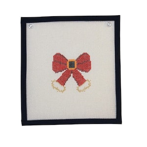 Hand Painted Needlepoint Canvas- Bow Series, Santa Bow