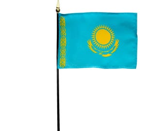 Kazakhstan Miniature Desk Flag, 4"x6" National Rayon Flag