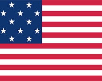 Pode incluir: A bandeira dos Estados Unidos da América, com 13 listras vermelhas e brancas alternadas e um cantão azul contendo 15 estrelas brancas de cinco pontas.
