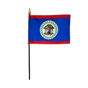Belize Miniature Four x Six Inch Flag Belize Desk Flag Belize Tabletop Flag Belize Pride Belize Heritage Tabletop Belize Flag