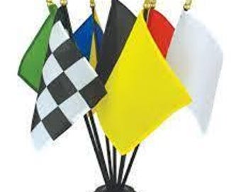 Racing Flag Set with Base, 4" x 6", Desk Decor, Pit Crew Gift