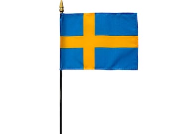 Sweden Miniature Desk Flag, 4" x 6" Rayon Flag