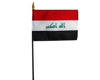Irak mini bureauvlag: 4 x 6" rayon vlag met standaard