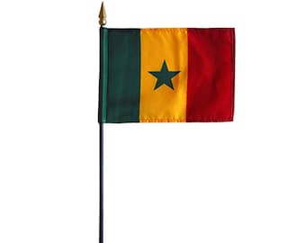 Senegal Miniature Desk Flag: 4"x6" Rayon Flag with Base