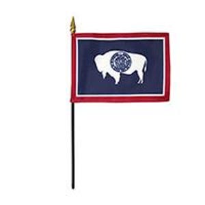 4 x 6 inch Wyoming miniature flag with base.  Wyoming desk flag.  Wyoming tabletop flag.  Wyoming small flag. Wyoming Desk Flag
