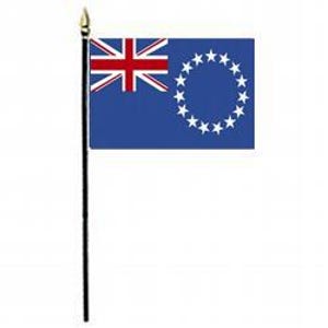 Cook Islands Four x Six Inch Miniature Flag With Base.  Mini Cook Islands Flag, Desktop Cook Islands Flag, Cook Islands Heritage