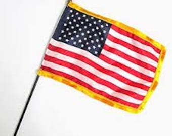 アメリカ合衆国国旗 4x6インチ 金フリンジ付き