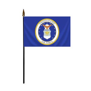 Bandera en miniatura de la Fuerza Aérea de EE. UU. con base: 10 x 15 cm, bandera militar de escritorio, regalo patriótico para aviadores, exhibición de homenaje a veteranos, minibandera de la Fuerza Aérea