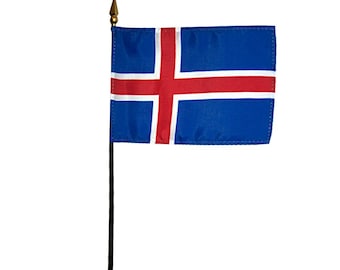 Iceland Miniature Desk Flag: 4"x6" Rayon Flag With Base