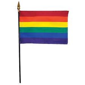 Rainbow Miniature Flags – Small Pride Flags On Stick, LGBTQ+ Celebration Flags, Four x Six Inch Flags, Base Included.  Free Shipping