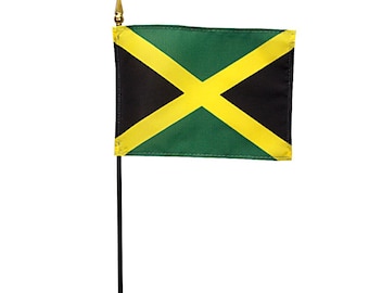 Bandera de escritorio en miniatura de Jamaica, 4"x6" Bandera nacional con base