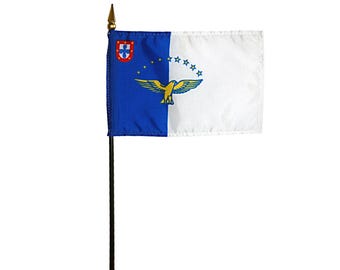 Bandera de escritorio en miniatura de las Azores, 4 x 6 pulgadas, con base