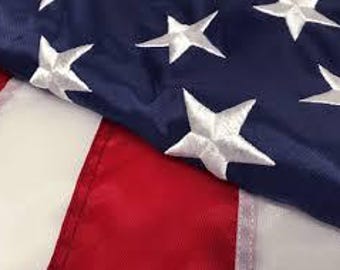 United States Cotton Embroidered Flag, Sewn Stripes, Three x Five Feet