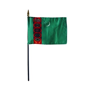 Turkmenistan Miniature Desk Flag, 4"x6" Rayon