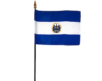 エルサルバドル ミニチュア卓上旗、4インチ×6インチ