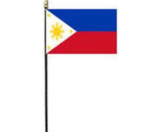Bandera miniatura de Filipinas, 8 x 12 pulgadas, rayón, asta negra