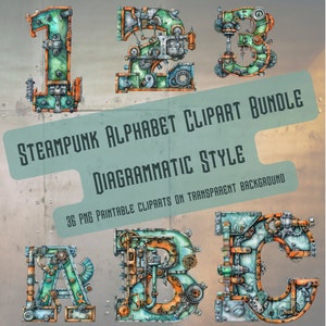 Watercolor Steampunk, Steampunk Clipart, Steampunk Letters, Steampunk Ephemera, Junk Journal, Steampunk Style, Clipart Bundle, Steampunk PNG