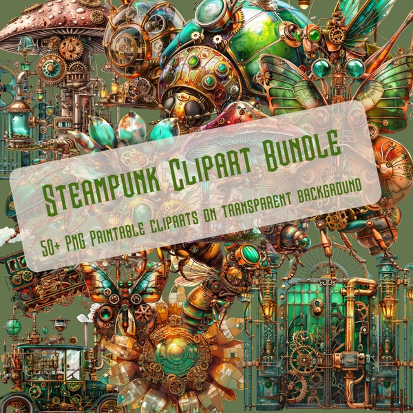 Steampunk Floral Bundle, Steampunk Clipart, PNG Steampunk Cliparts, Steampunk Style, Fantasy Images, Clipart Bundle, Steampunk PNG