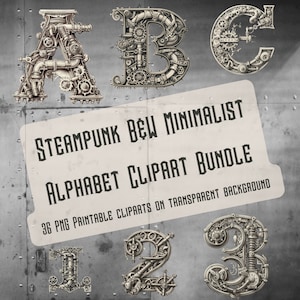 Black and White Steampunk Clipart, B&W Steampunk Clipart, Steampunk PNG, Steampunk Digital, Victorian Clipart, Steampunk Clip Art