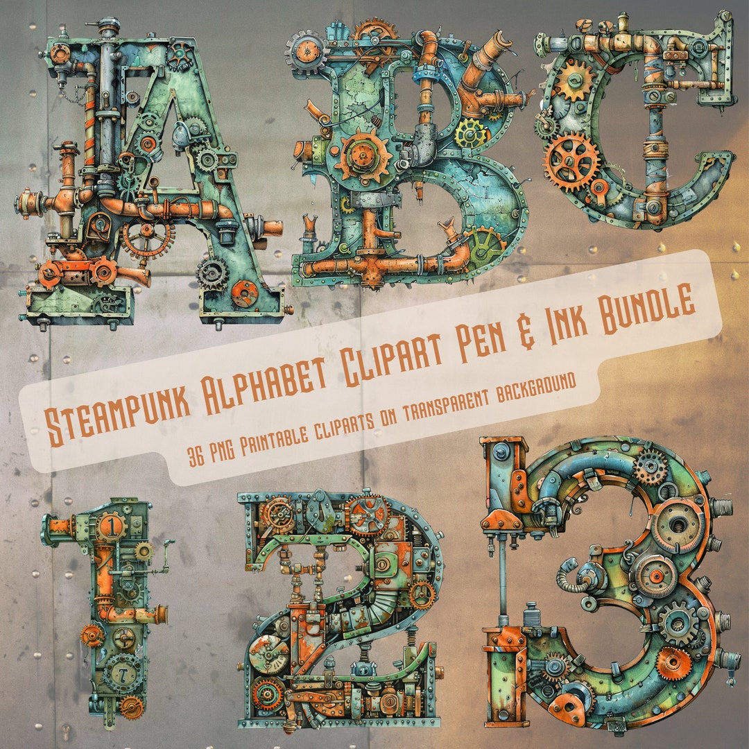 Vintage Letters Clipart, Steampunk PNG, Discount Clipart, Victorian ...