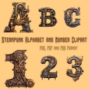 Clipart do alfabeto Steampunk para impressão, formato PNG, PDF e PSD
