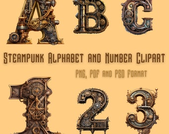 Steampunk Alphabet Printable Clipart, PNG, PDF and PSD Format