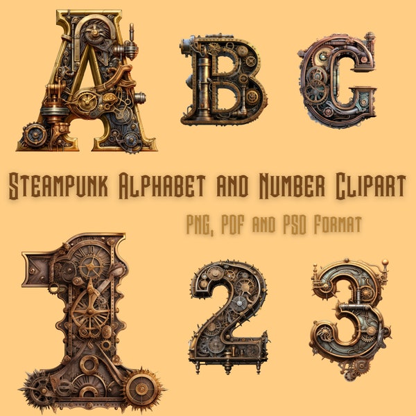 Steampunk Alphabet Printable Clipart, PNG, PDF and PSD Format