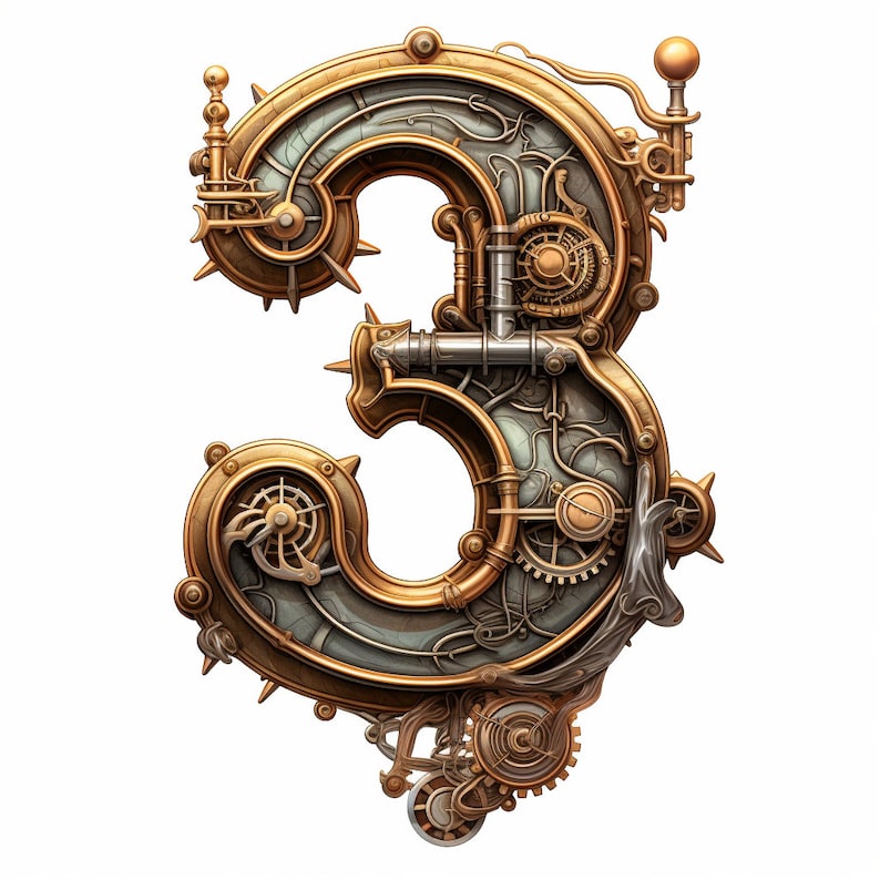 Steampunk Clipart, Ilustraciones Steampunk, Steampunk Numbers, Steampunk png, Steampunk Alphabet Printable Clipart, PNG, PDF y PSD Format imagen 7