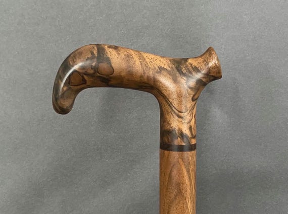 Handcrafted Walnut Wood Cane, Comfortable Grip, Shellac Finish