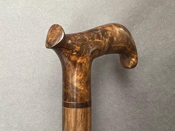 Handcrafted Circassian Walnut Wood Cane - Shellac Finish