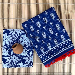 Katoenen sari met print en blousestiksels beschikbaar Gratis armbandcadeau