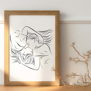 Elegant 8x10 Line Art Digital Print - Lesbian Love - Intimate Female Kiss - LGBTQ+ Wall Art