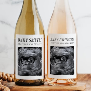Capitalized Sonogram Baby Announcement Wine and Champagne Label | Pregnancy Ultrasound Announcement