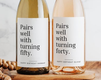 Pairs Well With Turning Wine Label | 3.75x4.75 Inch Printed Matte Label | Happy Birthday