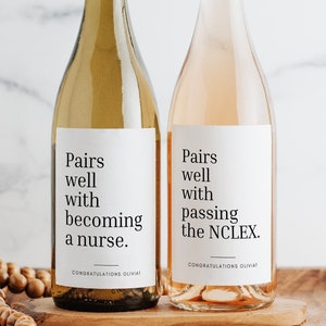 Pairs Well With Passing The NCLEX Becoming A Nurse Wine Label | 3.75x4.75 Inch Printed Matte Label | Graduation RN LPN Gift