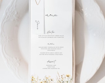Printed Watercolor Wildflower Menu Name Card Set