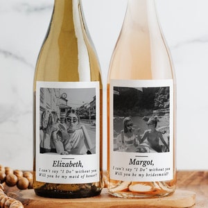 Black and White Bridesmaid Maid of Honor Proposal Wine Label | 3.75x4.75 Inch Printed Matte Label | Minimalistic