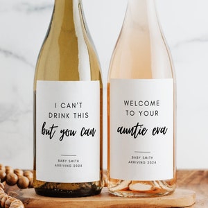 Funny Pregnancy Announcement Wine Label | 3.75x4.75 Inch Printed Matte Label | Welcome To Your Auntie Era | I Can't Drink This But You Can