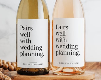 Pairs Well With Wedding Planning Wine Label | 3.75x4.75 Inch Printed Matte Label