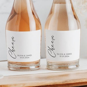 Cheers Mini Champagne Labels | 3x2 Inch Printed Glossy Labels | Wedding Favors Announcement