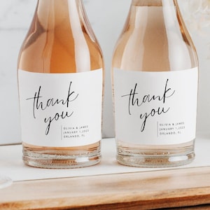 Thank You Mini Champagne Labels | 3x2 Inch Printed Glossy Labels | Wedding Favors Announcement