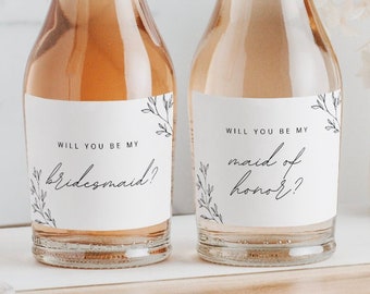 Botanical Bridesmaid Maid of Honor Proposal Glossy Champagne Labels  | Wedding Favors Announcement